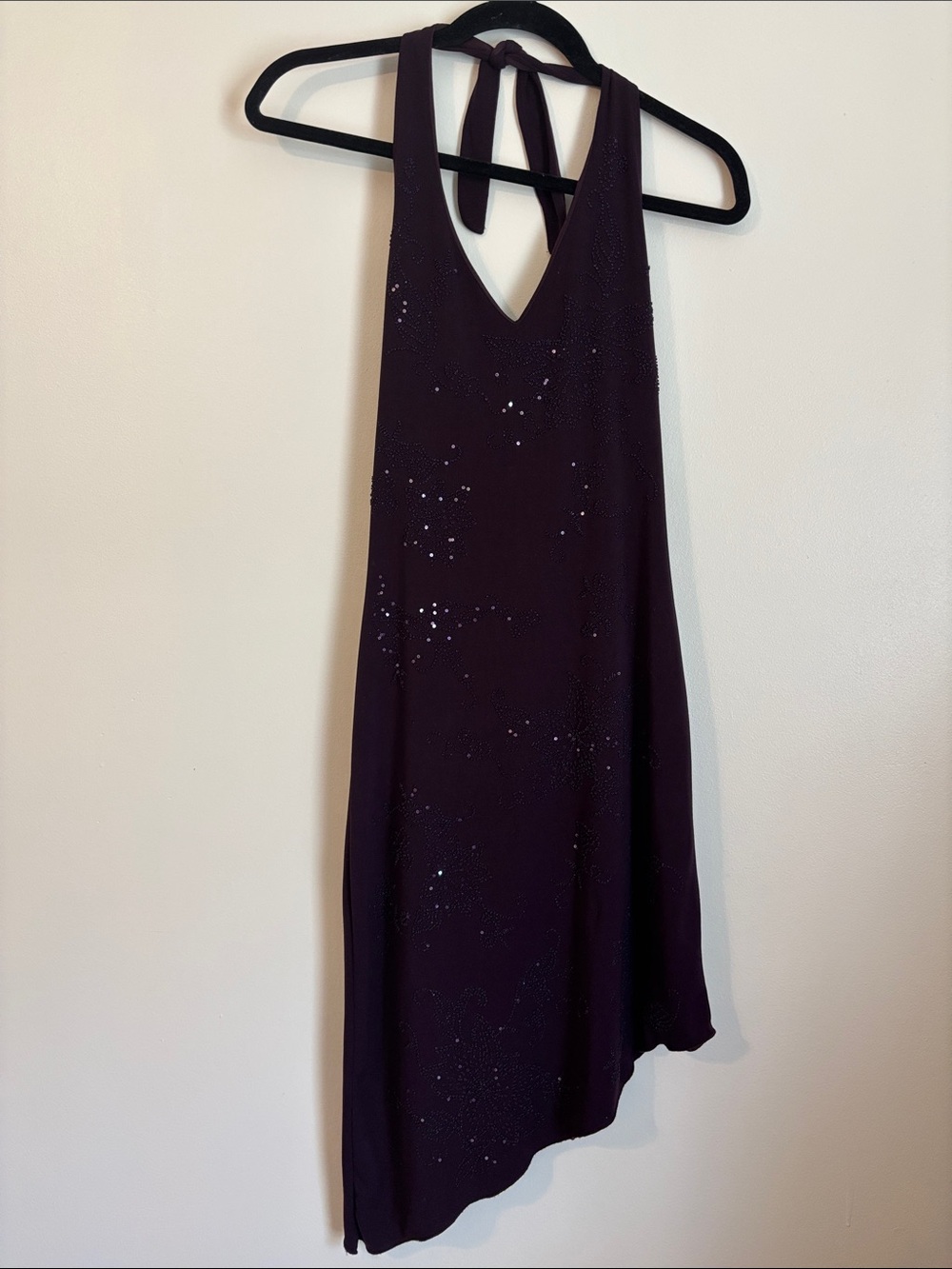 Vintage Vanity — Plum Halter Neck Asymmetric Party Dress